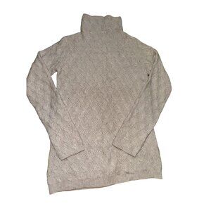 Forte 100% Cashmere Cable Knit Turtleneck Sweater Small Beige Classic Luxury